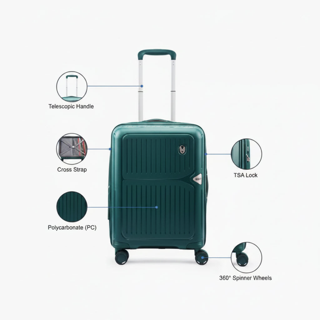 VIP Locus-Max 67cm 8 Wheel Hard Trolley Green, LOCUSMAX67GRN