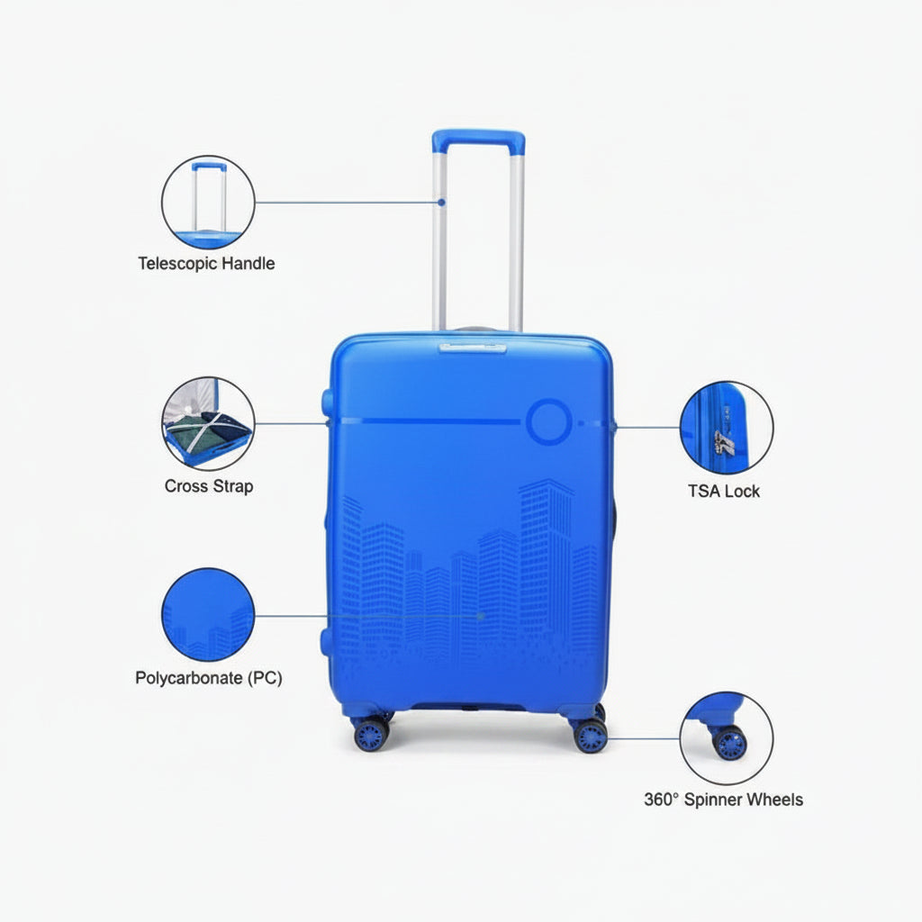 VIP Cityscape Plus 67cm Hardcase Trolley Blue, CITYSCAPEPLUS67BLU