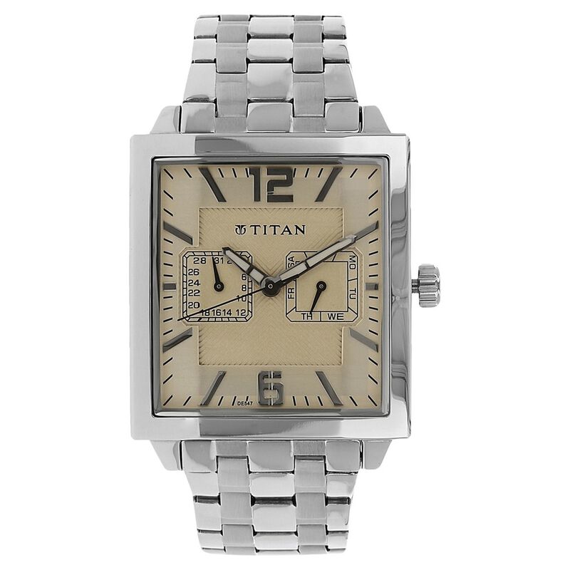 Titan Men's Watch Analog Beige Dial With Silver Stainless Steel Band, 