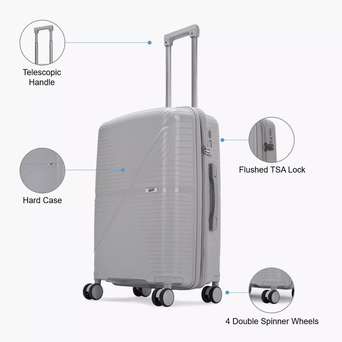 VIP Retreat 76cm Hard Case Trolley 360Â° Light Grey, RETREAT76GY