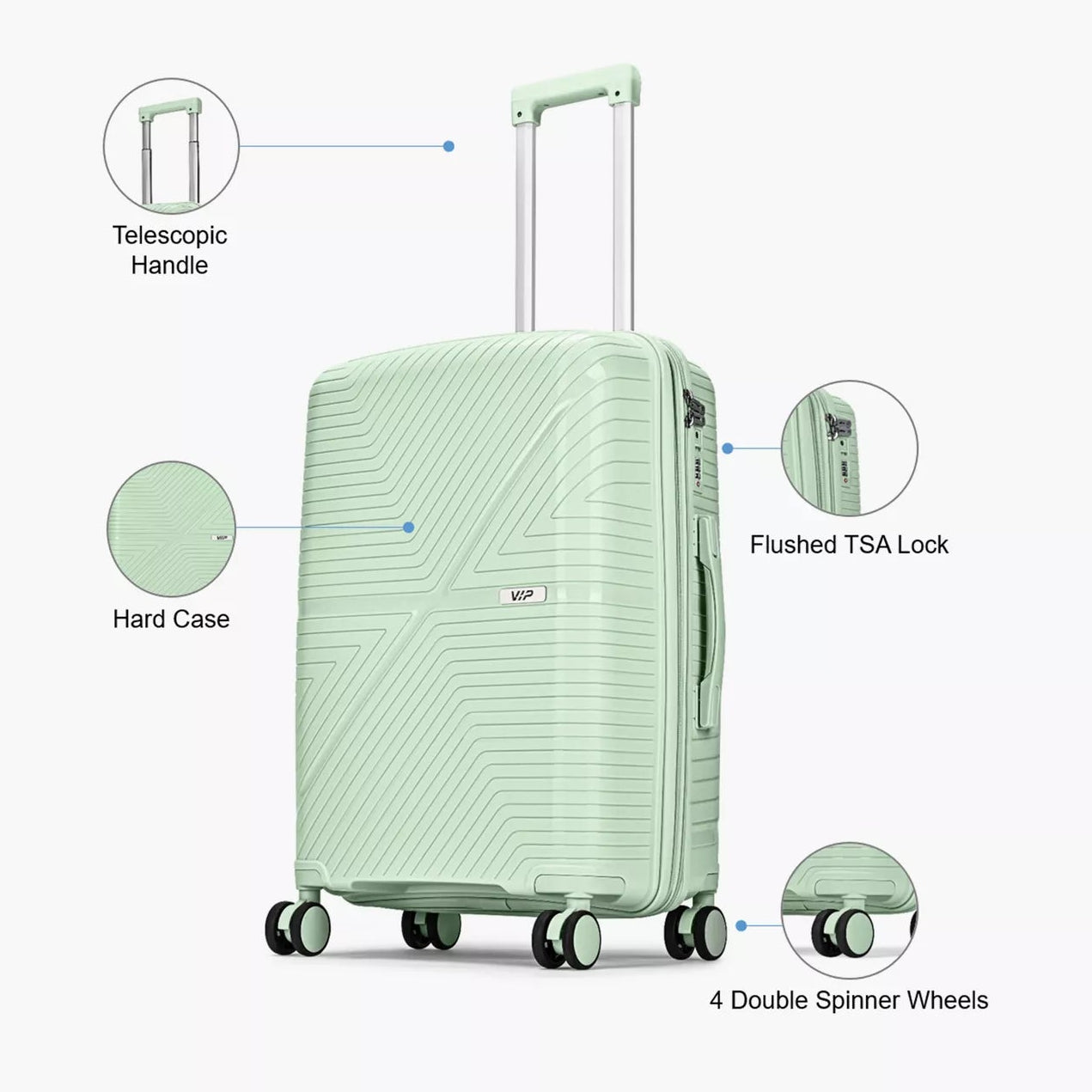 VIP Retreat 56cm Hard Case Trolley 360Â° Light Green, RETREAT56GN