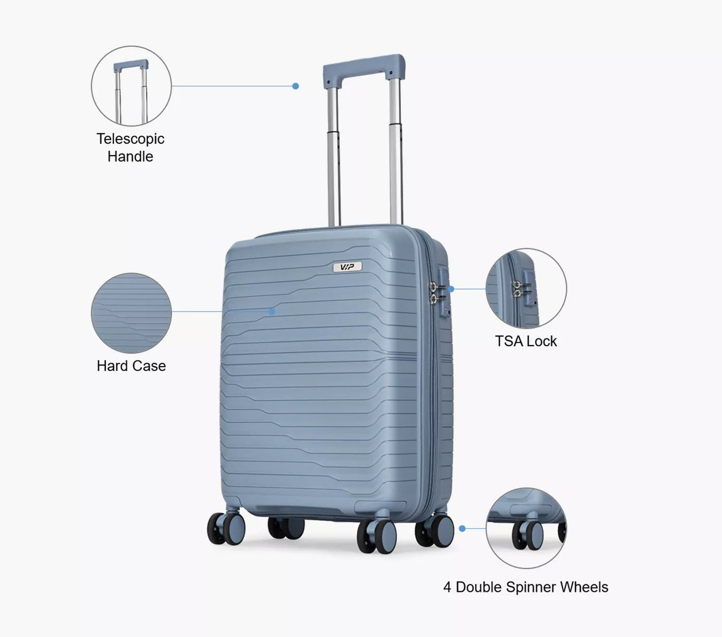 VIP Tourage 72cm Hard Case Trolley 360Â° Light Blue, TOURAGE72BL