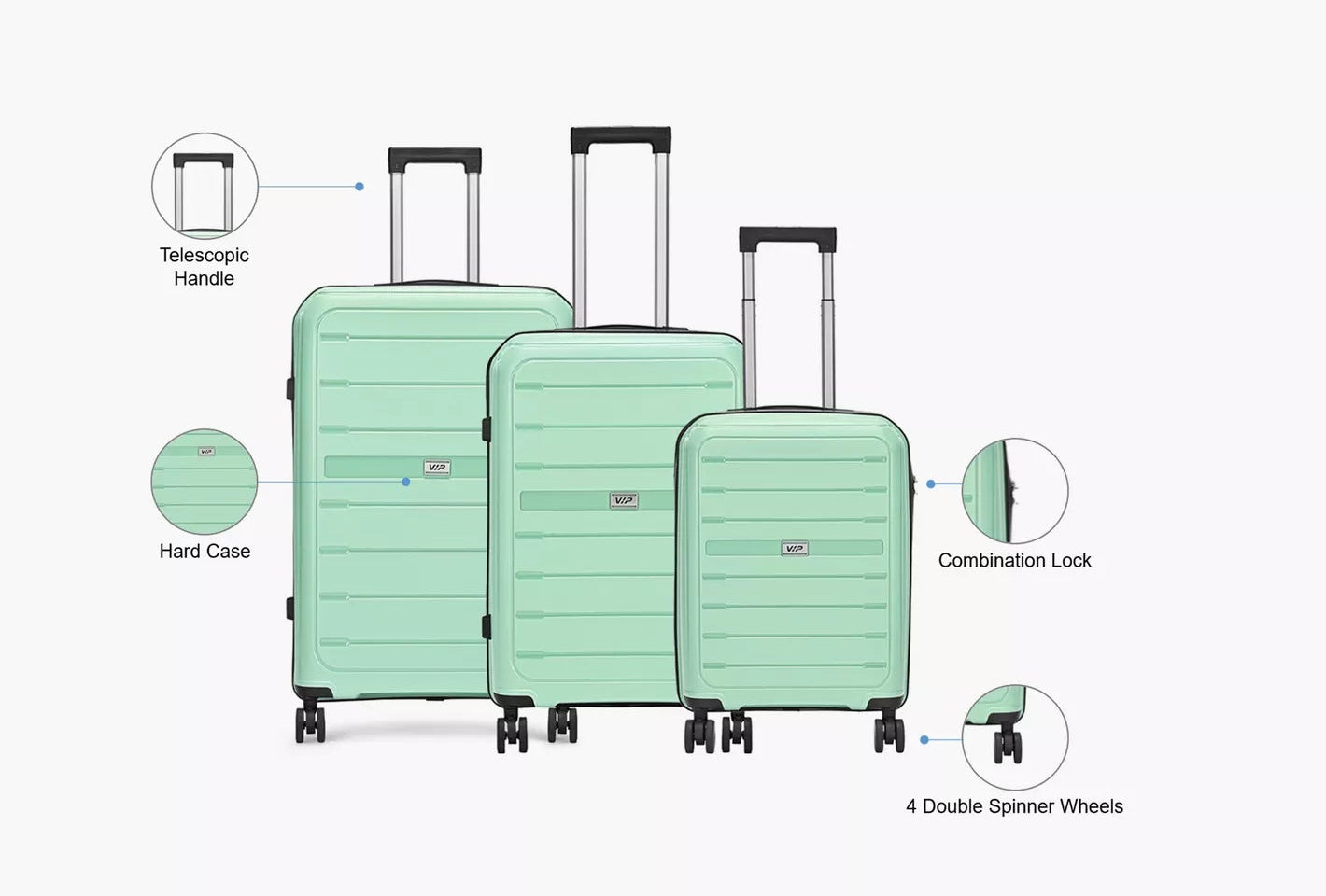 VIP Trekk 55cm Hard Case Trolley 360Â° Light Green, TREKK55GN