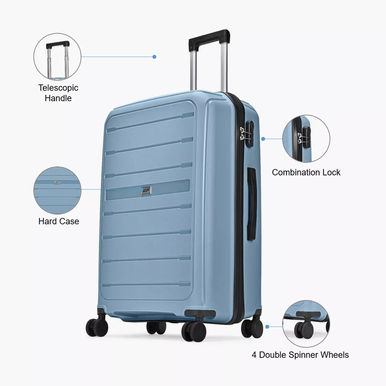 VIP Trekk 75cm Hard Case Trolley 360Â° Light Blue, TREKK75BL