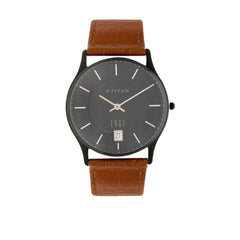 Titan Men's Watch Edge Collection Analog, Black Dial Brown Leather Strap, 1683NL01