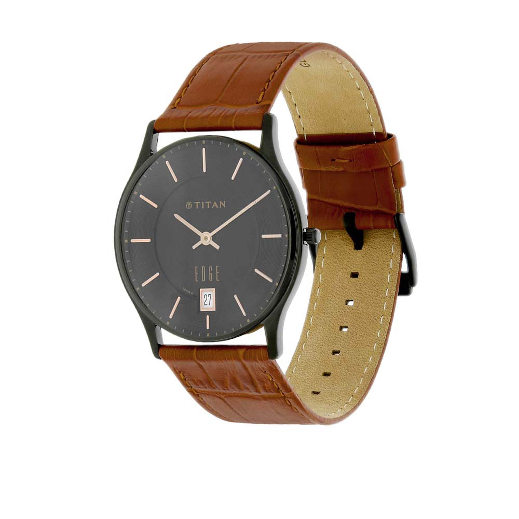 Titan Men's Watch Edge Collection Analog, Black Dial Brown Leather Strap, 1683NL01 - view 2