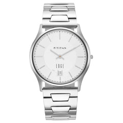 Titan Men's Watch Edge White Dial Silver Stainless Steel Strap Watch, 1683SM01