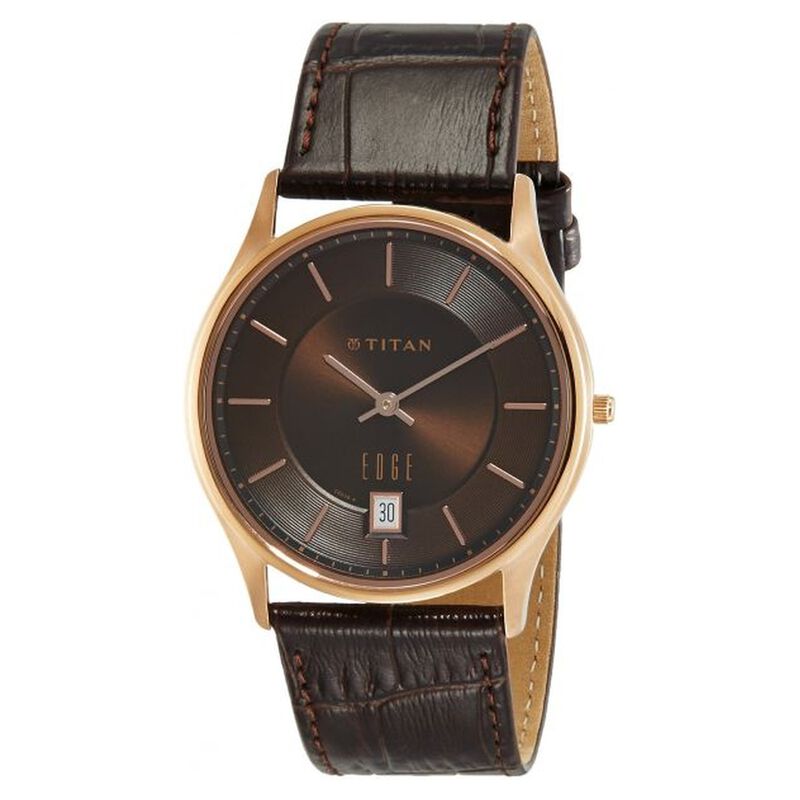 Titan Men's Edge Watch Analog Black Dial With Brown Leather Strap, 1683WL01