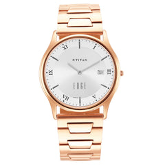 Titan Men's Watch Edge White Dial Rose Gold Stainless Steel Strap Watch, 1683WM01