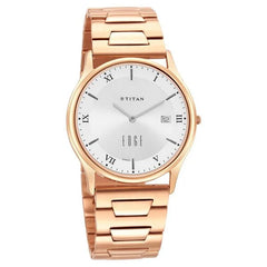 Titan Men's Watch Edge White Dial Rose Gold Stainless Steel Strap Watch, 1683WM01