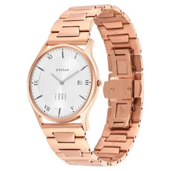 Titan Men's Watch Edge White Dial Rose Gold Stainless Steel Strap Watch, 1683WM01