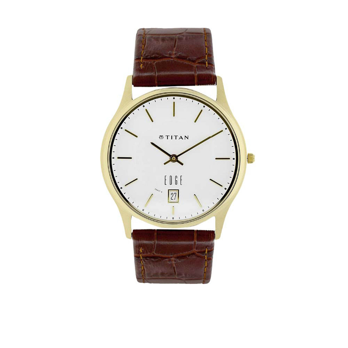 Titan Men's Watch Analog, Edge Collection White Dial Brown Leather Strap Watch, 1683YL01