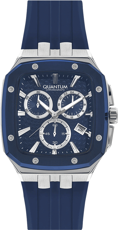 Quantum Men's Chronograph Watch Dark Blue Dial Dark Blue Silicone Band, HNG1033.399