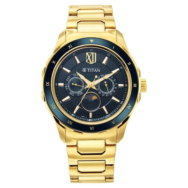 Titan Regalia Premium Multifunction Men's Watch with Green Dial and Stainless Steel Strap, 1688KM05