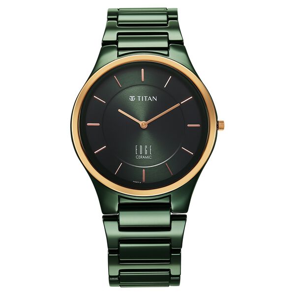 Titan Edge Ceramic Men's Watch Analog Green Dial with Green Ceramic Band, 1696KC10