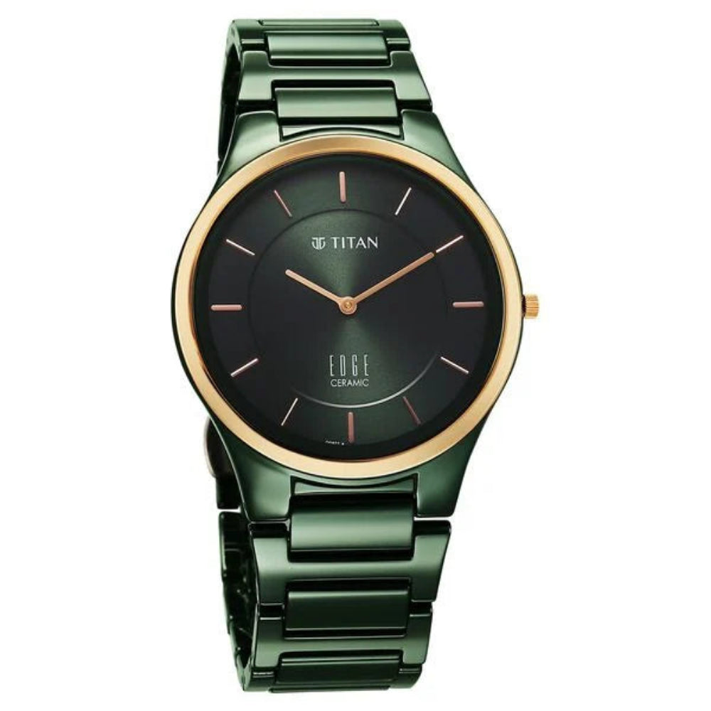 Titan Edge Ceramic Men's Watch Analog Green Dial with Green Ceramic Band, 1696KC10
