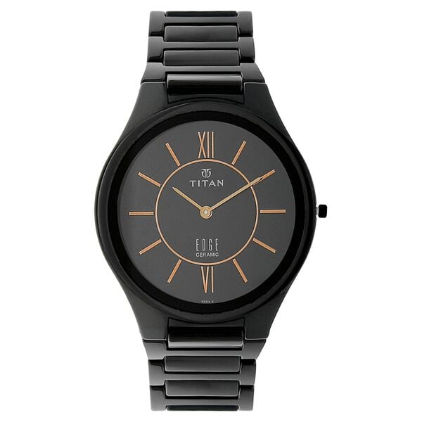 Titan Men's Watch Edge Ceramic - Slimmest Ceramic Analog Watch, Black Dial Black Ceramic Strap, 1696NC01