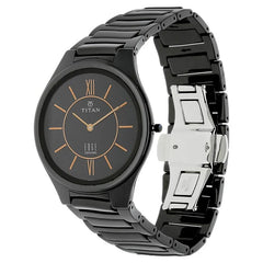 Titan Men's Watch Edge Ceramic - Slimmest Ceramic Analog Watch, Black Dial Black Ceramic Strap, 1696NC01