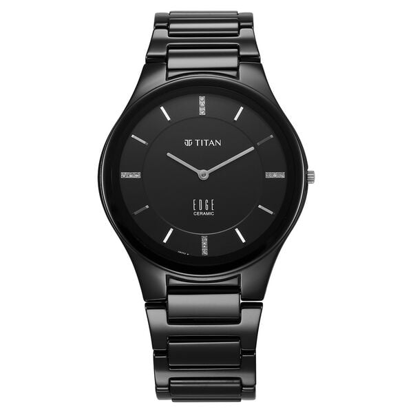 Titan Men's Edge Watch in Glossy Black with Diamonds and Black Ceramic Band, 1696NC12