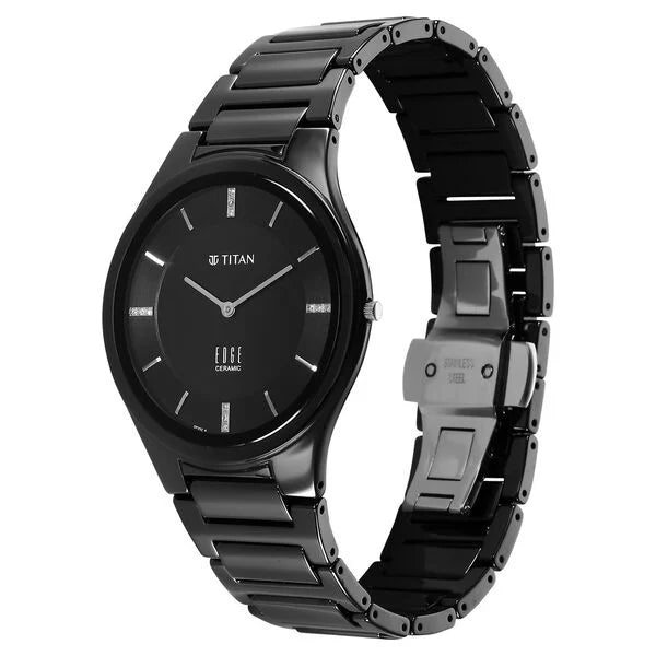 Titan Men's Edge Watch in Glossy Black with Diamonds and Black Ceramic Band, 1696NC12