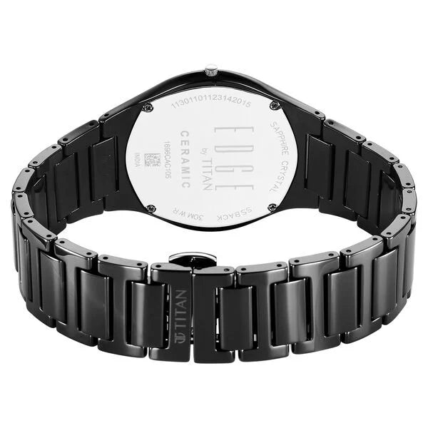 Titan Men's Edge Watch in Glossy Black with Diamonds and Black Ceramic Band, 1696NC12
