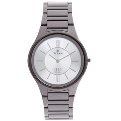 Titan Men's Watch Edge Ceramic - Slimmest Ceramic Analog Watch Silver Dial Grey Strap, 1696QC02