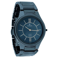 Titan Men's Watch Edge Ceramic - Slimmest Ceramic Analog Watch Blue Dial Blue Strap, 1696QC03
