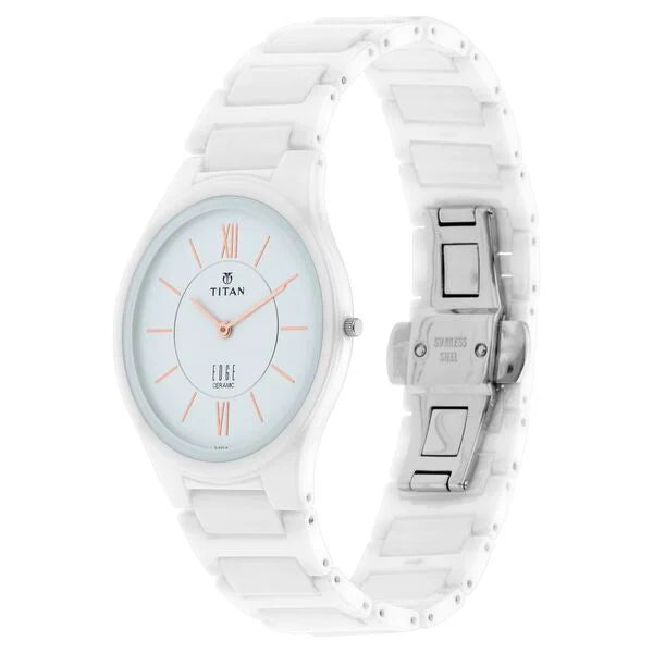 Titan Edge  Ceramic Quartz Analog White Dial White Strap Watch for Men, 1696QC04