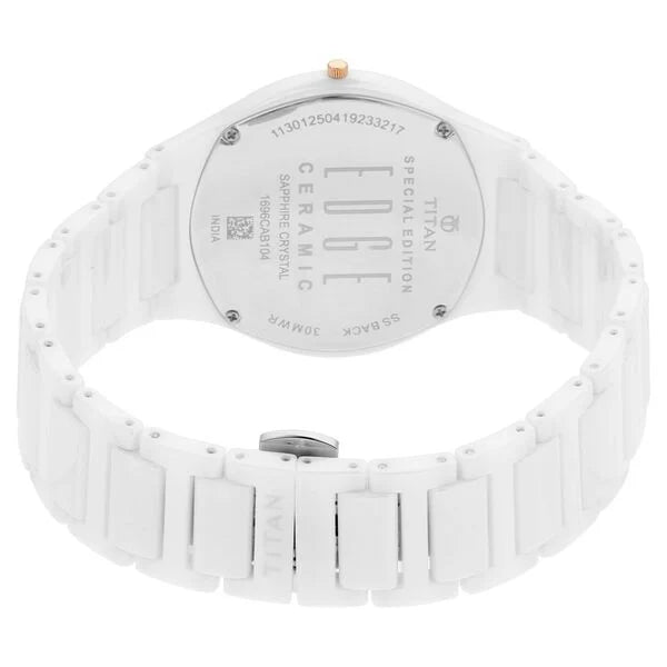 Titan Edge  Ceramic Quartz Analog White Dial White Strap Watch for Men, 1696QC04