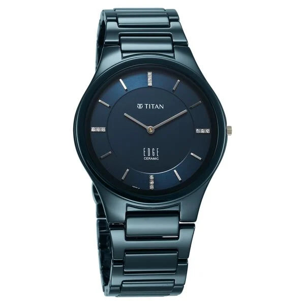 Titan Edge Ceramic Men's Watch Analog Atlantic Blue Dial with Blue Ceramic Band, 1696QC09