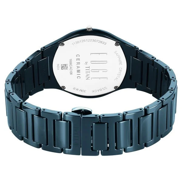 Titan Edge Ceramic Men's Watch Analog Atlantic Blue Dial with Blue Ceramic Band, 1696QC09