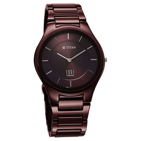 Titan Wine Ceramic Quartz Analog Men's watch with Maroon Dial and Ceramic Strap, 1696QC19