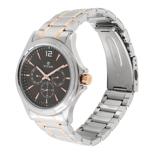 Titan Men's Watch Classique Collection Analog, Brown Dial Silver & Gold Stainless Strap, 1698KM01