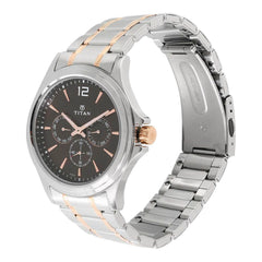 Titan Men's Watch Classique Collection Analog, Brown Dial Silver & Gold Stainless Strap, 1698KM01