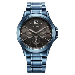 Titan Men's Multifunction Watch Analog Anthracite Dial With Blue Stainless Steel Band, 1698QM01