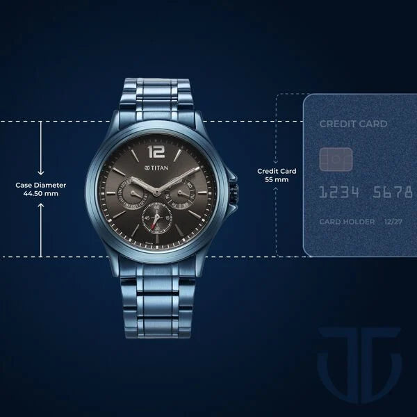 Titan Men's Multifunction Watch Analog Anthracite Dial With Blue Stainless Steel Band, 1698QM01