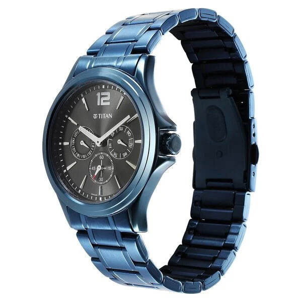 Titan Men's Multifunction Watch Analog Anthracite Dial With Blue Stainless Steel Band, 1698QM01