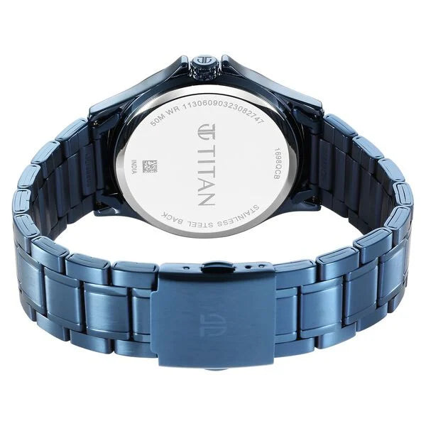 Titan Men's Multifunction Watch Analog Anthracite Dial With Blue Stainless Steel Band, 1698QM01