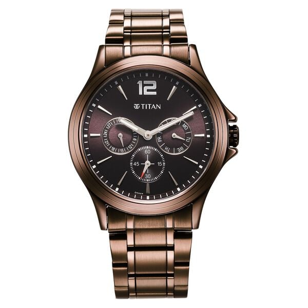 Titan Neo Splash Men's Multifunction Watch Brown Dial with Stainless Steel Band, 1698QM02