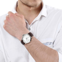 Titan 1698SL01, Men's Watch Classique Collection Analog, White Dial Brown Leather Strap