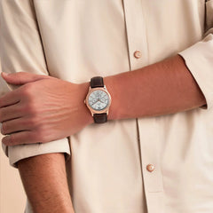 Titan Men's Watch Classique Collection Analog, White Dial Brown Leather Strap, 1698WL01