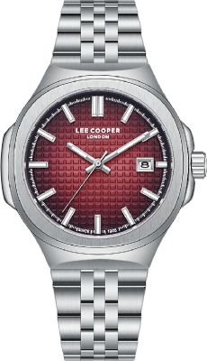Lee Cooper Men's Date Analog Watch with Red To Black Dial and Stainless Steel Band, LC08395.380