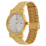 Titan Quartz Analog Men's Watch with Date display and Silver Dial with Golden Stainless Steel Strap,1712YM02