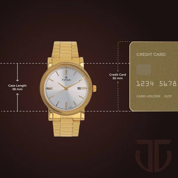 Titan Quartz Analog Men's Watch with Date display and Silver Dial with Golden Stainless Steel Strap,1712YM02