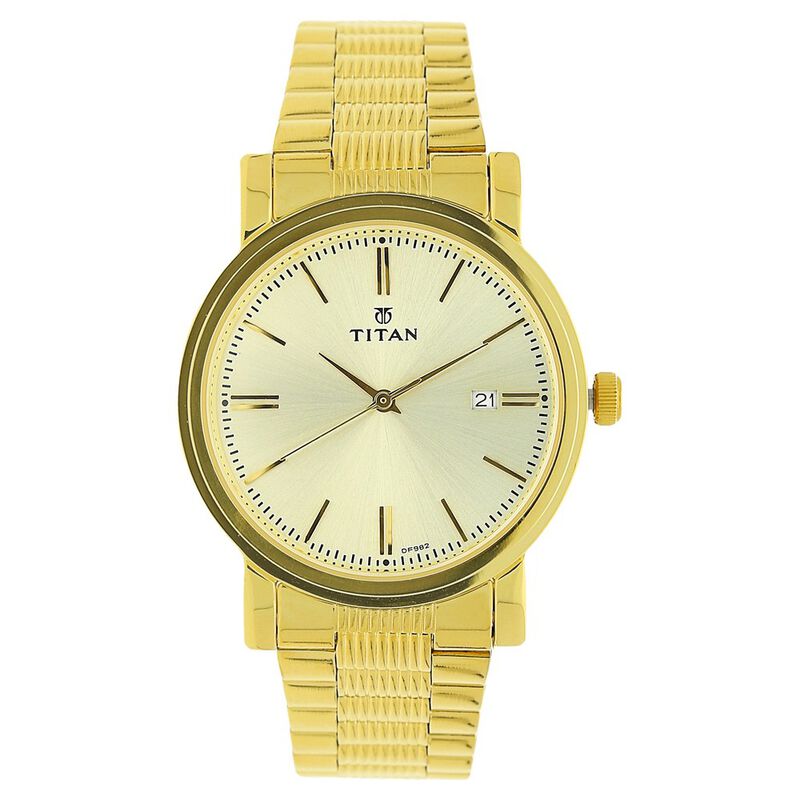 Titan Men's Watch Analog Champagne Dial with Gold Stainless Steel Band, 1712YM03