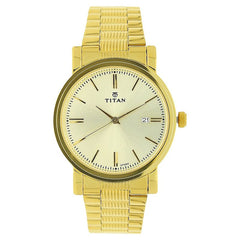 Titan Men's Watch Analog Champagne Dial with Gold Stainless Steel Band, 1712YM03