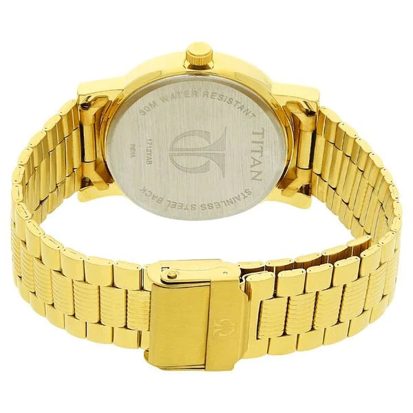 Titan Men's Watch Analog Champagne Dial with Gold Stainless Steel Band, 1712YM03