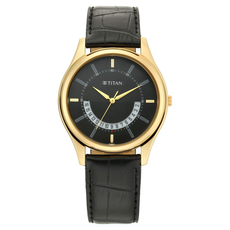 Titan Men's Watch Black Dial Black Leather Strap Watch, 1713YL01