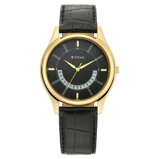 Titan, Men, Analog, Watch, Black Dial, Leather Strap, 1713YL01