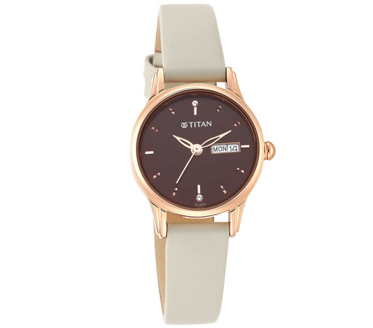 Titan, Women, Analog, Watch, Brown Dial, Leather Strap, 2656WL01